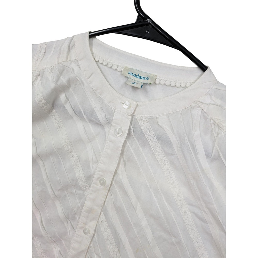 Sundance Tunic Blouse Womens Small S White Cotton Stripe Henley Long Sleeve